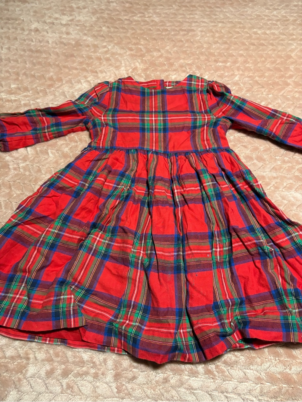 Mini Boden Red Plaid Long-Sleeve Twirl Dress